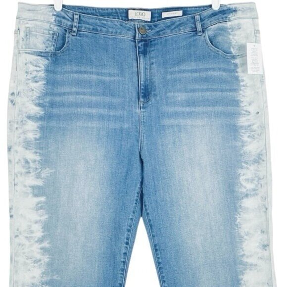 NWOT LOGO Lori Goldstein Women Blue Jeans 34W Tie-Dye High Rise Stretch Straight - Picture 4 of 12